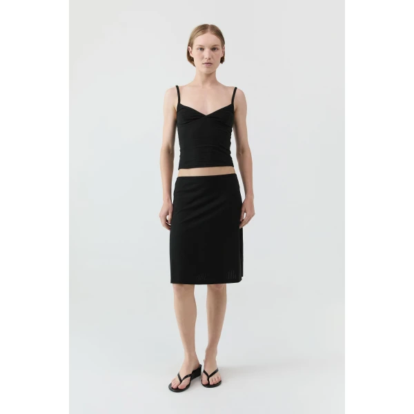 St. Agni Pointelle Skirt in Black, view 2