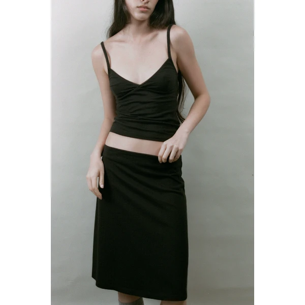St. Agni Pointelle Skirt in Black, view 6