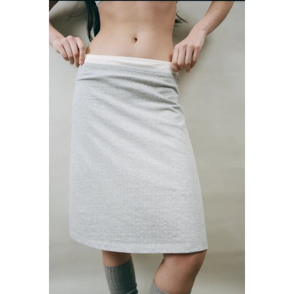 St. Agni Pointelle Skirt in Grey Marle, view 6