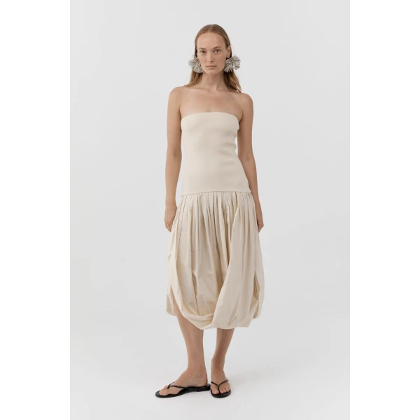 St. Agni Raw Silk Asymm Balloon Dress in Cloud Cream, view 2