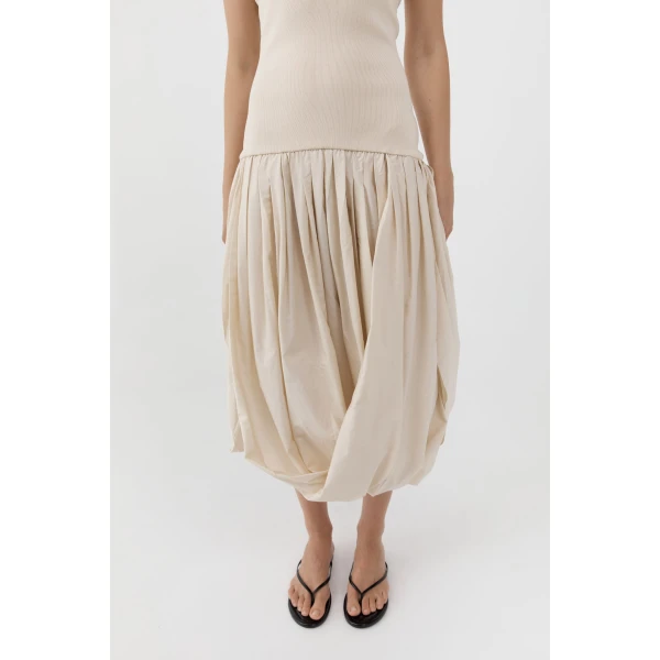 St. Agni Raw Silk Asymm Balloon Dress in Cloud Cream, view 3