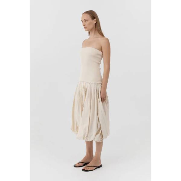 St. Agni Raw Silk Asymm Balloon Dress in Cloud Cream, view 4