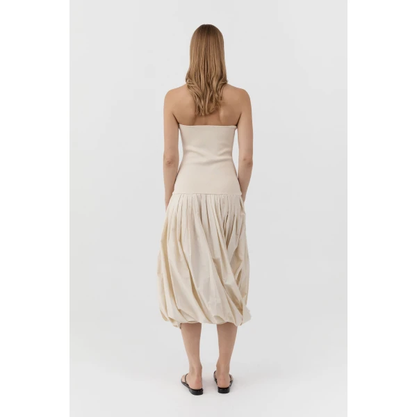 St. Agni Raw Silk Asymm Balloon Dress in Cloud Cream, view 5