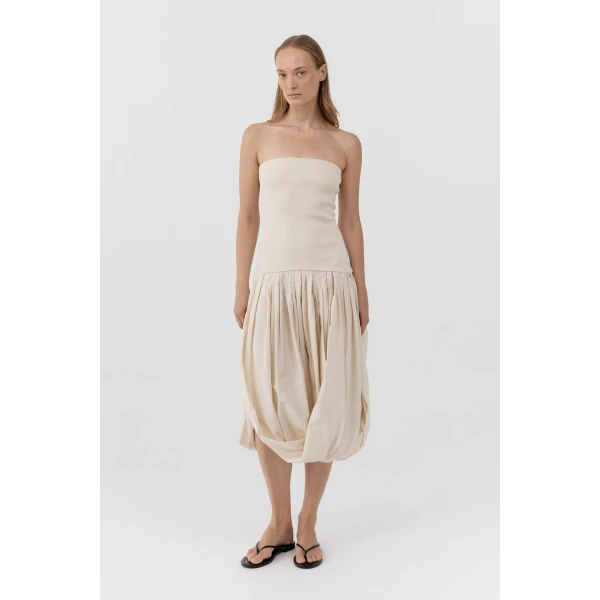 St. Agni Raw Silk Asymm Balloon Dress in Cloud Cream, view 6