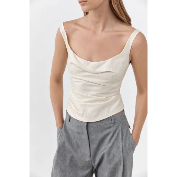 St. Agni Raw Silk Draped Bodice in Cloud Cream, view 3