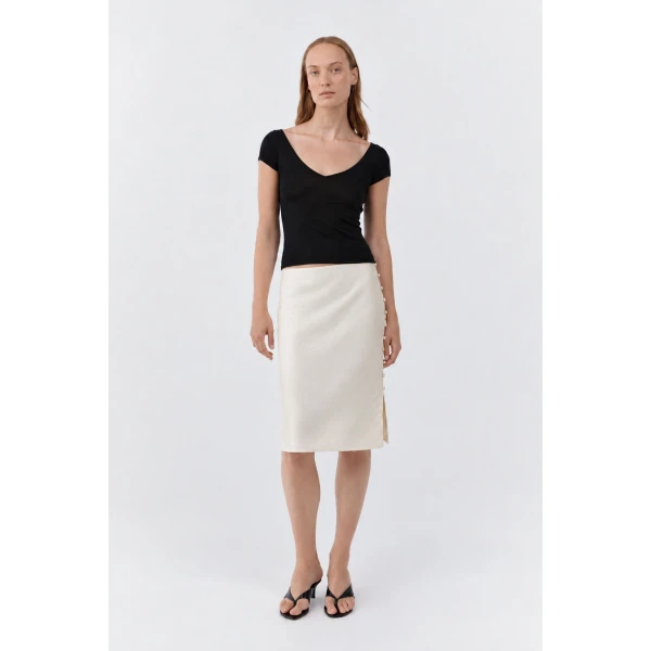 St. Agni Raw Silk Pencil Skirt in Cloud Cream, view 2