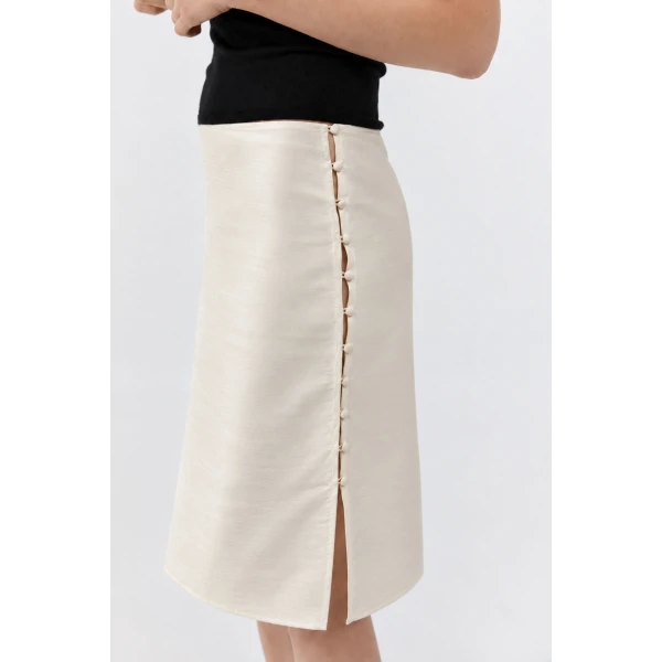 St. Agni Raw Silk Pencil Skirt in Cloud Cream, view 3