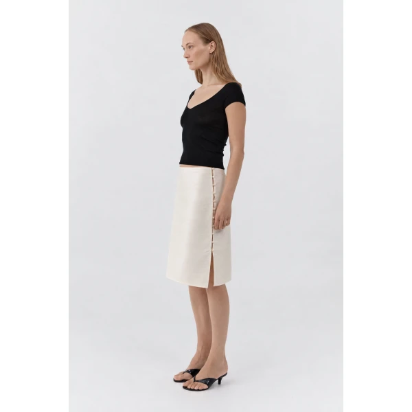 St. Agni Raw Silk Pencil Skirt in Cloud Cream, view 4