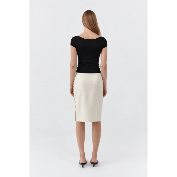 St. Agni Raw Silk Pencil Skirt in Cloud Cream, view 6