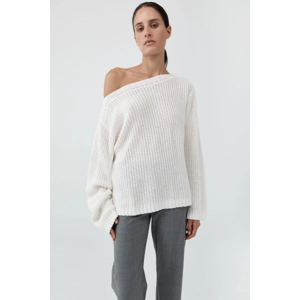 St. Agni Relaxed Bateau Jumper in Off White, view 2