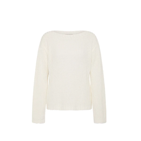 Relaxed Bateau Jumper in Off White