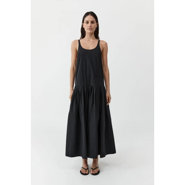 St. Agni Relaxed Pleat Dress in Black, view 2
