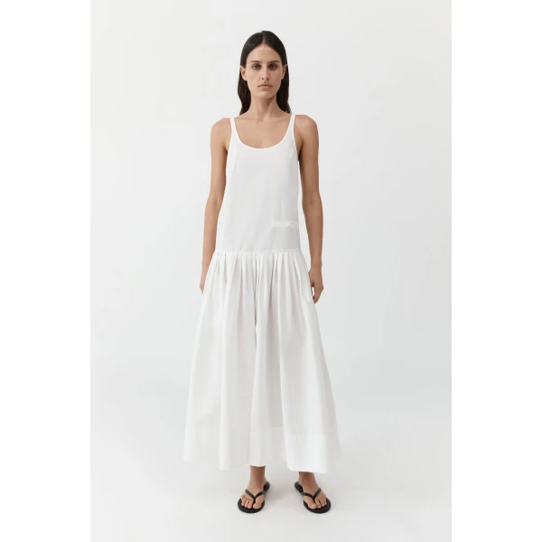 St. Agni Relaxed Pleat Dress in Off White, view 2