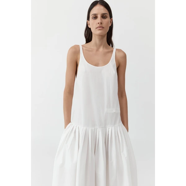 St. Agni Relaxed Pleat Dress in Off White, view 3