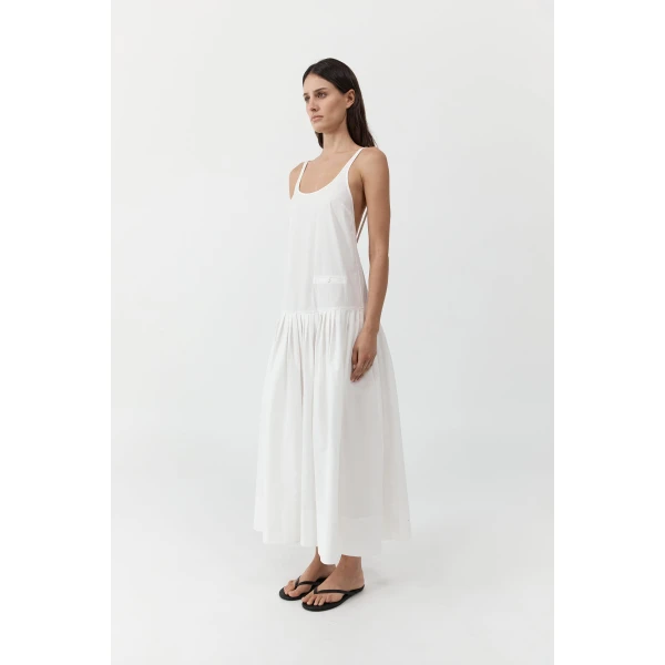 St. Agni Relaxed Pleat Dress in Off White, view 6