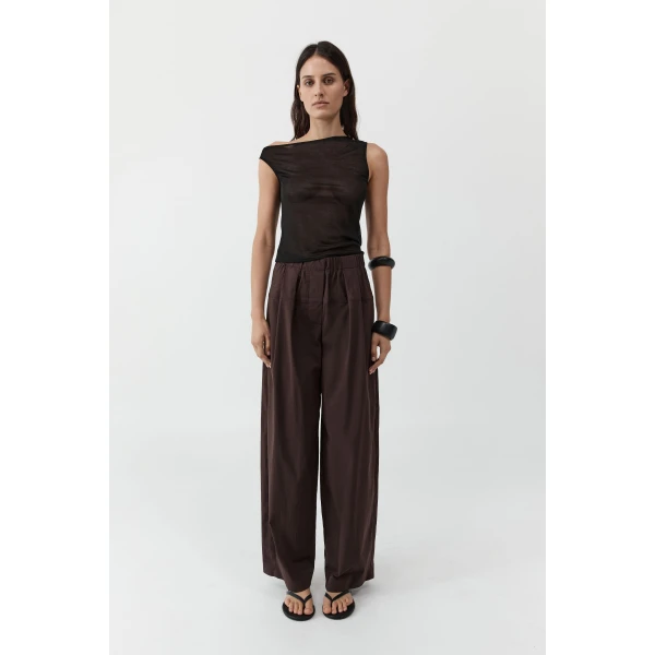 St. Agni Relaxed Pleat Pants in Bark, view 2