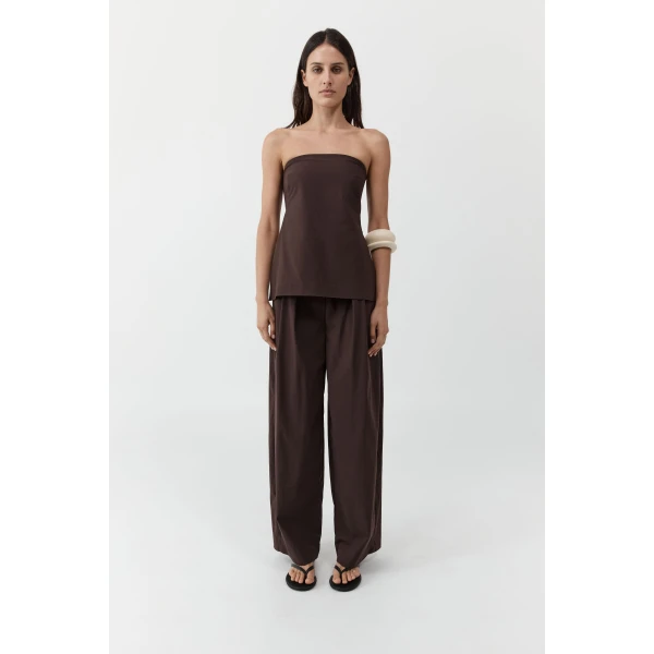 St. Agni Relaxed Pleat Pants in Bark, view 4