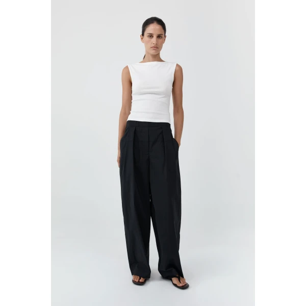 St. Agni Relaxed Pleat Pants in Black, view 2
