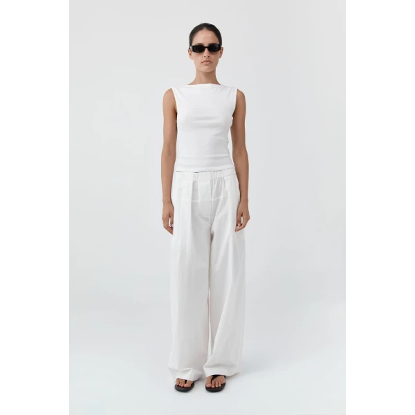St. Agni Relaxed Pleat Pants in Off White, view 2