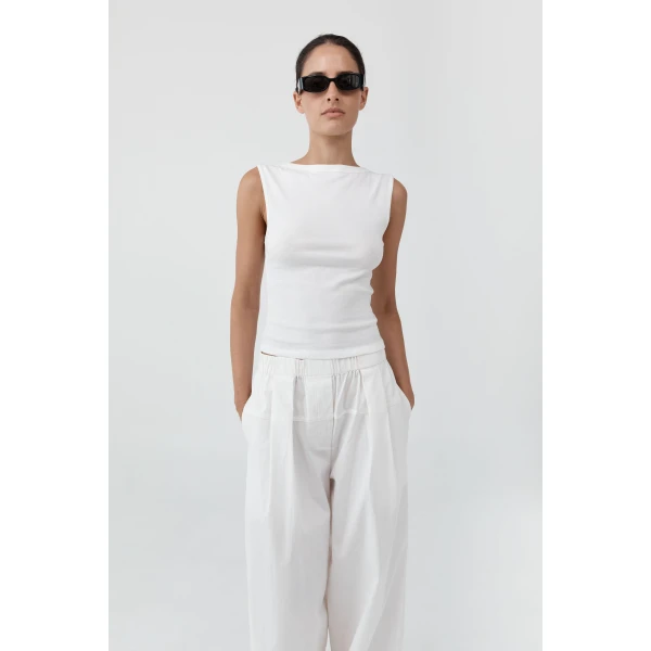St. Agni Relaxed Pleat Pants in Off White, view 6