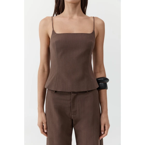 St. Agni Silk Canvas Cami in Mud, view 4