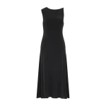 St. Agni Silk Drape Back Midi Dress in Black