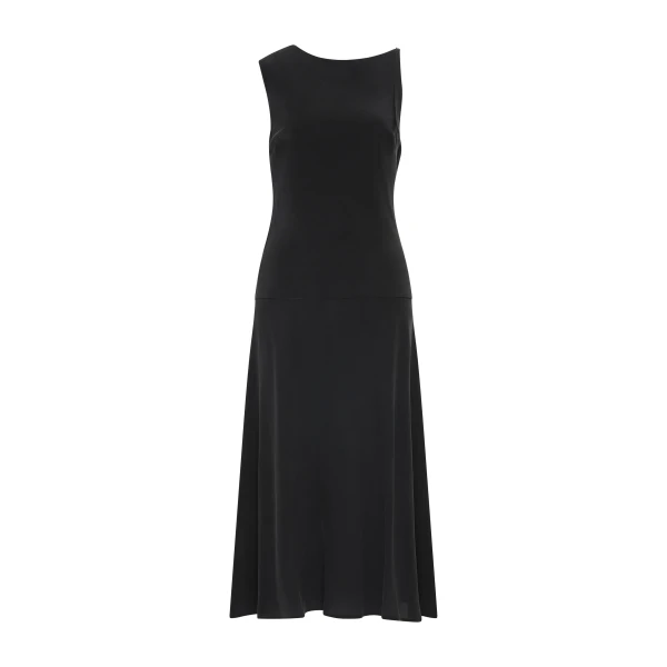 St. Agni Silk Drape Back Midi Dress in Black
