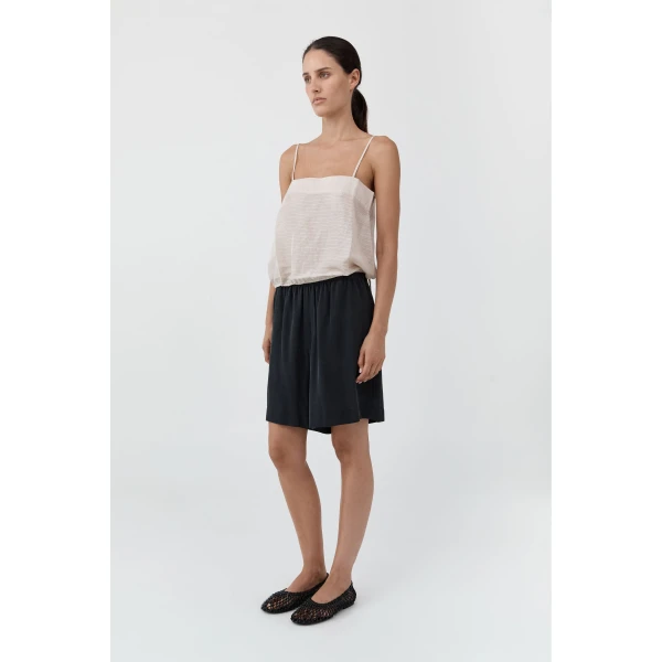 St. Agni Silk Everyday Relaxed Shorts in Black, view 3