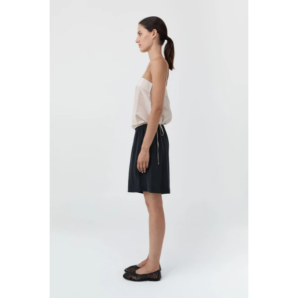 St. Agni Silk Everyday Relaxed Shorts in Black, view 4