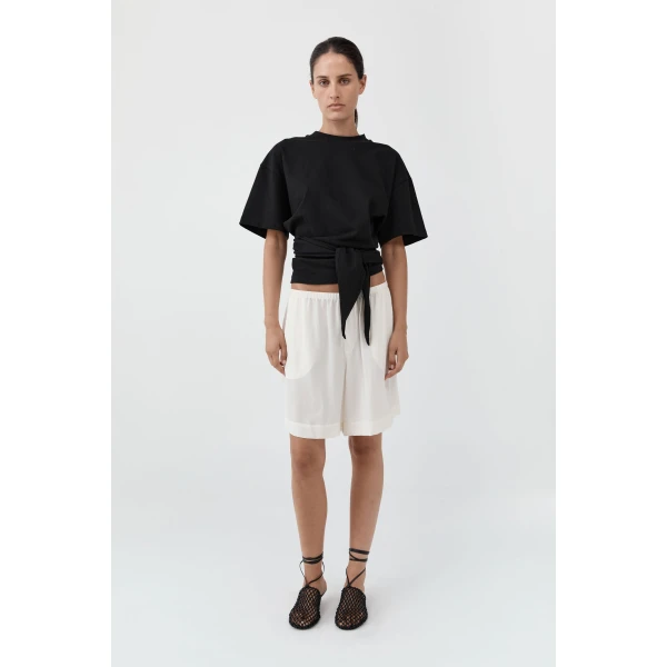 St. Agni Silk Everyday Relaxed Shorts in Tofu, view 2