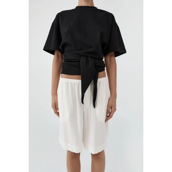St. Agni Silk Everyday Relaxed Shorts in Tofu, view 3