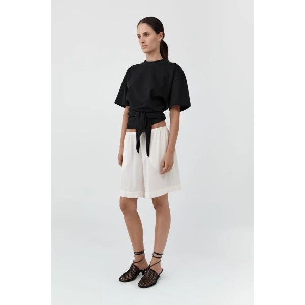 St. Agni Silk Everyday Relaxed Shorts in Tofu, view 4