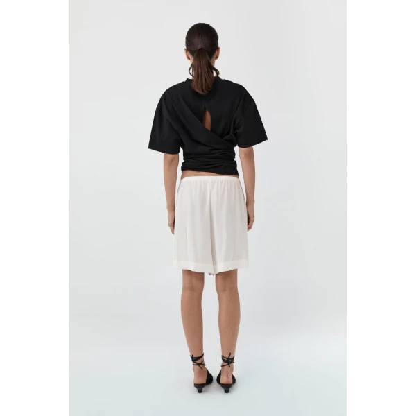 St. Agni Silk Everyday Relaxed Shorts in Tofu, view 5