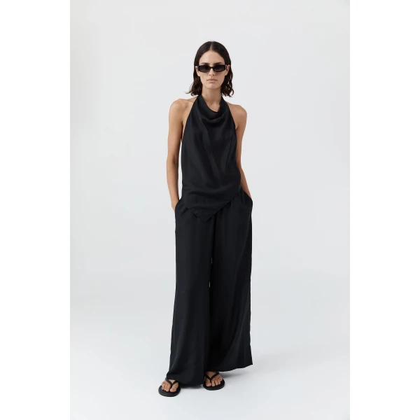 St. Agni Silk Grid Halter Top in Black, view 4