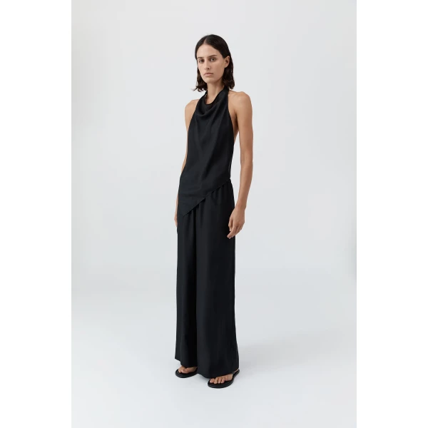 St. Agni Silk Grid Halter Top in Black, view 5