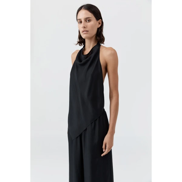 St. Agni Silk Grid Halter Top in Black, view 6