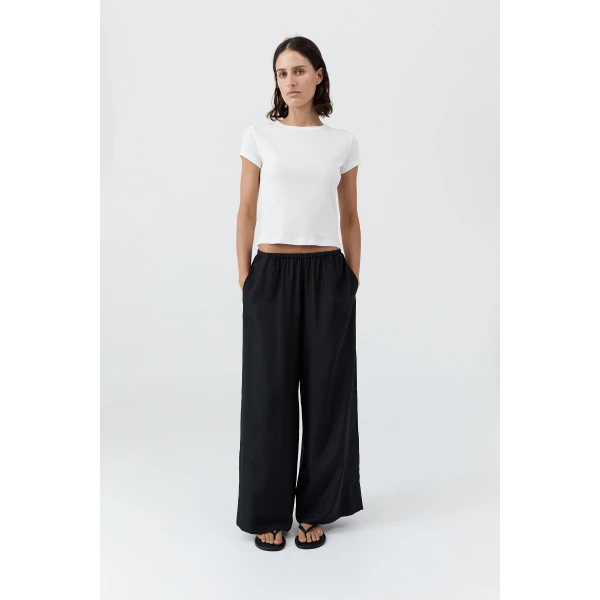 St. Agni Silk Grid Relaxed Pants in Black, view 2