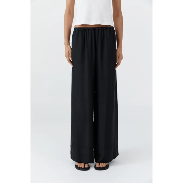 St. Agni Silk Grid Relaxed Pants in Black, view 3