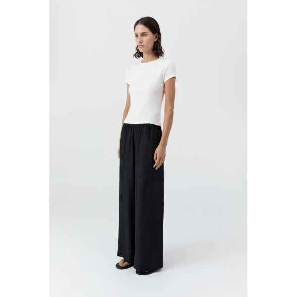 St. Agni Silk Grid Relaxed Pants in Black, view 4