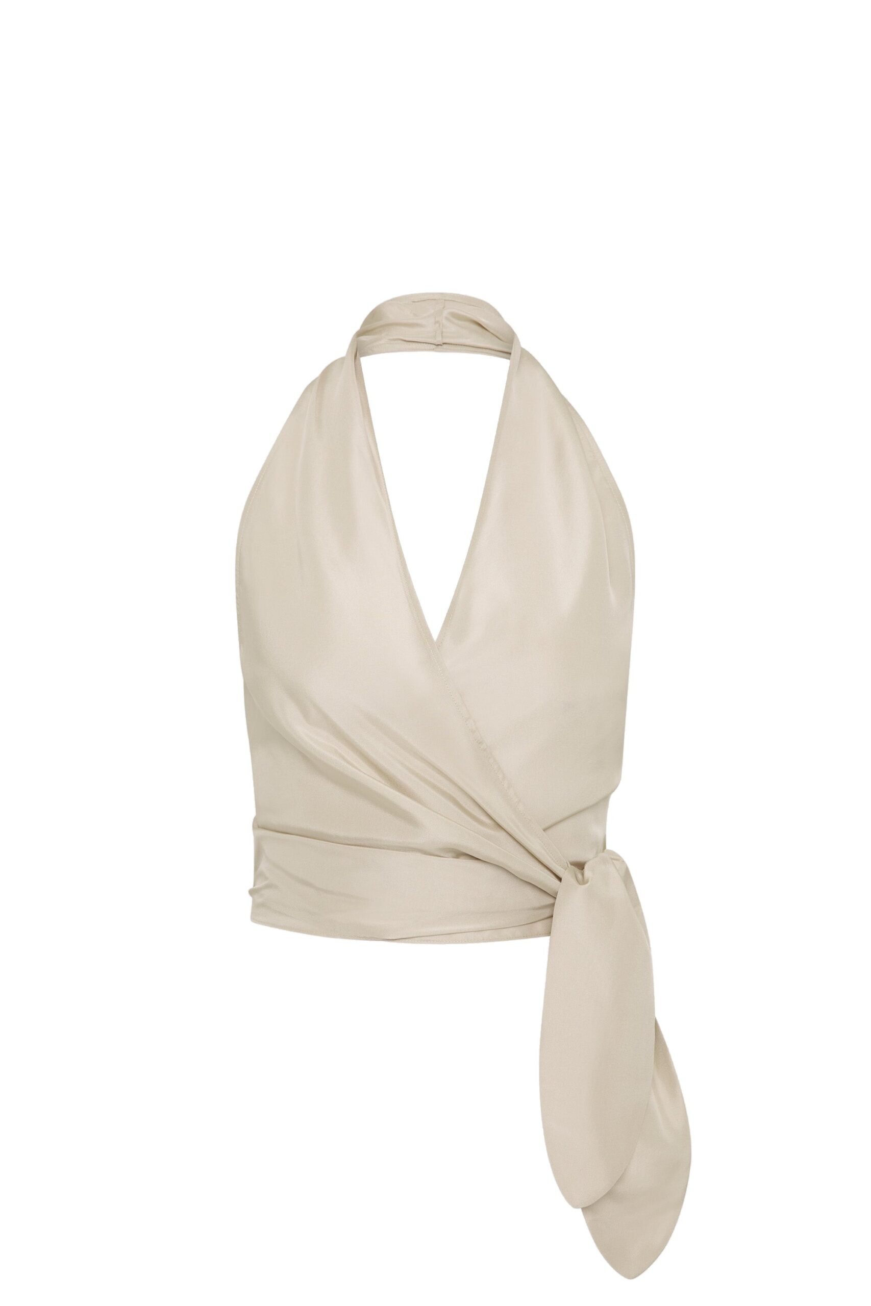 St. Agni Silk Halter Wrap Top in Soft Ash | Tops | Coveti St. Agni Silk Halter Wrap Top in Soft Ash