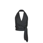 St. Agni Silk Halter Wrap Top in Washed Black