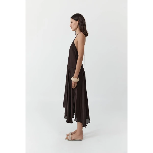 St. Agni Silk Handkerchief Halter Dress in Bark, view 5