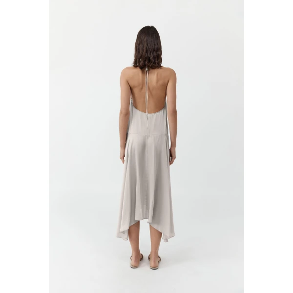 St. Agni Silk Handkerchief Halter Dress in Stone, view 6