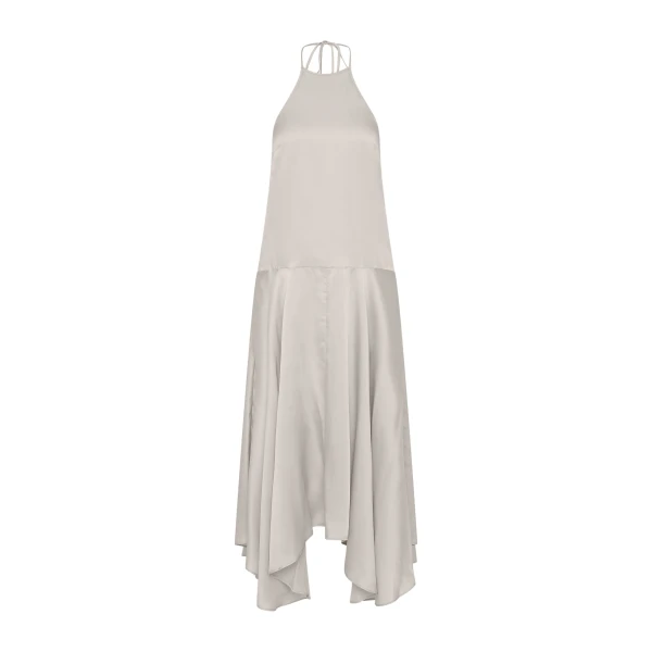 Silk Handkerchief Halter Dress in Stone