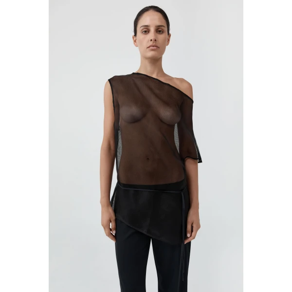 St. Agni Silk Mesh Mini Dress in Black, view 2