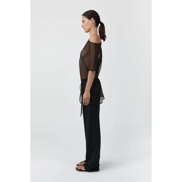 St. Agni Silk Mesh Mini Dress in Black, view 4