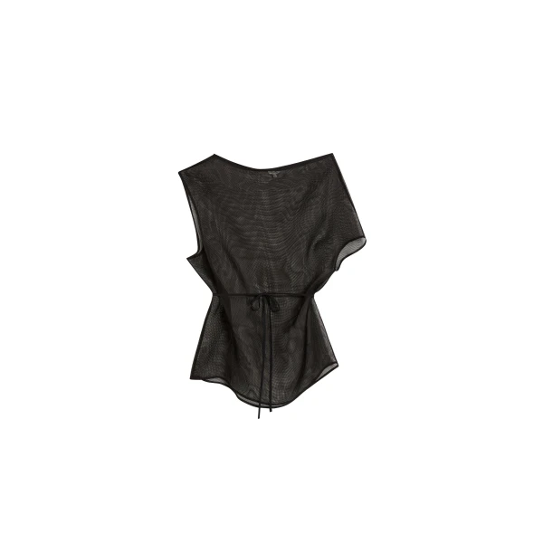 Silk Mesh Mini Dress in Black