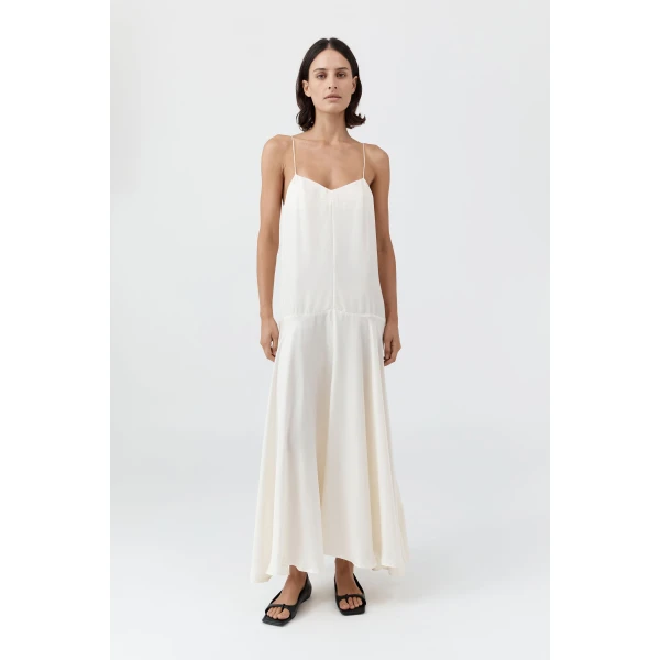 St. Agni Silk Twill Relaxed Slip Dress in Milk, view 2