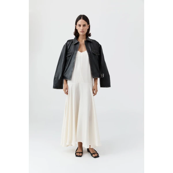 St. Agni Silk Twill Relaxed Slip Dress in Milk, view 3