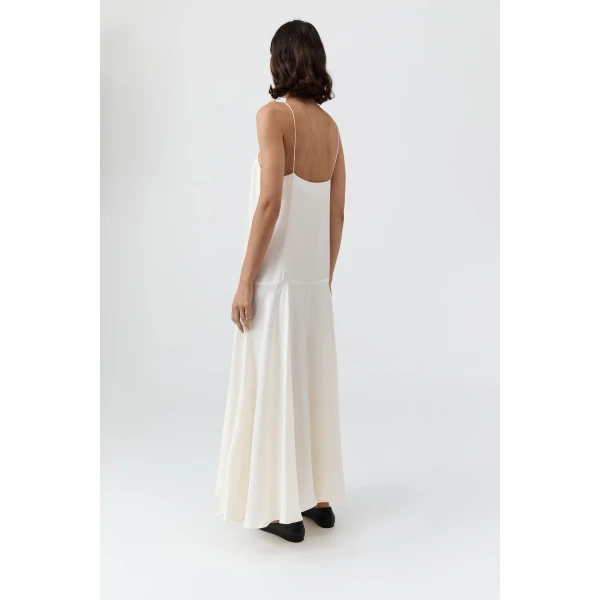 St. Agni Silk Twill Relaxed Slip Dress in Milk, view 4